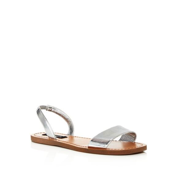 AQUA Womens Silver Stretch Cece Square Toe Slip On Slingback Sandal 6.5 M - Picture 1 of 2